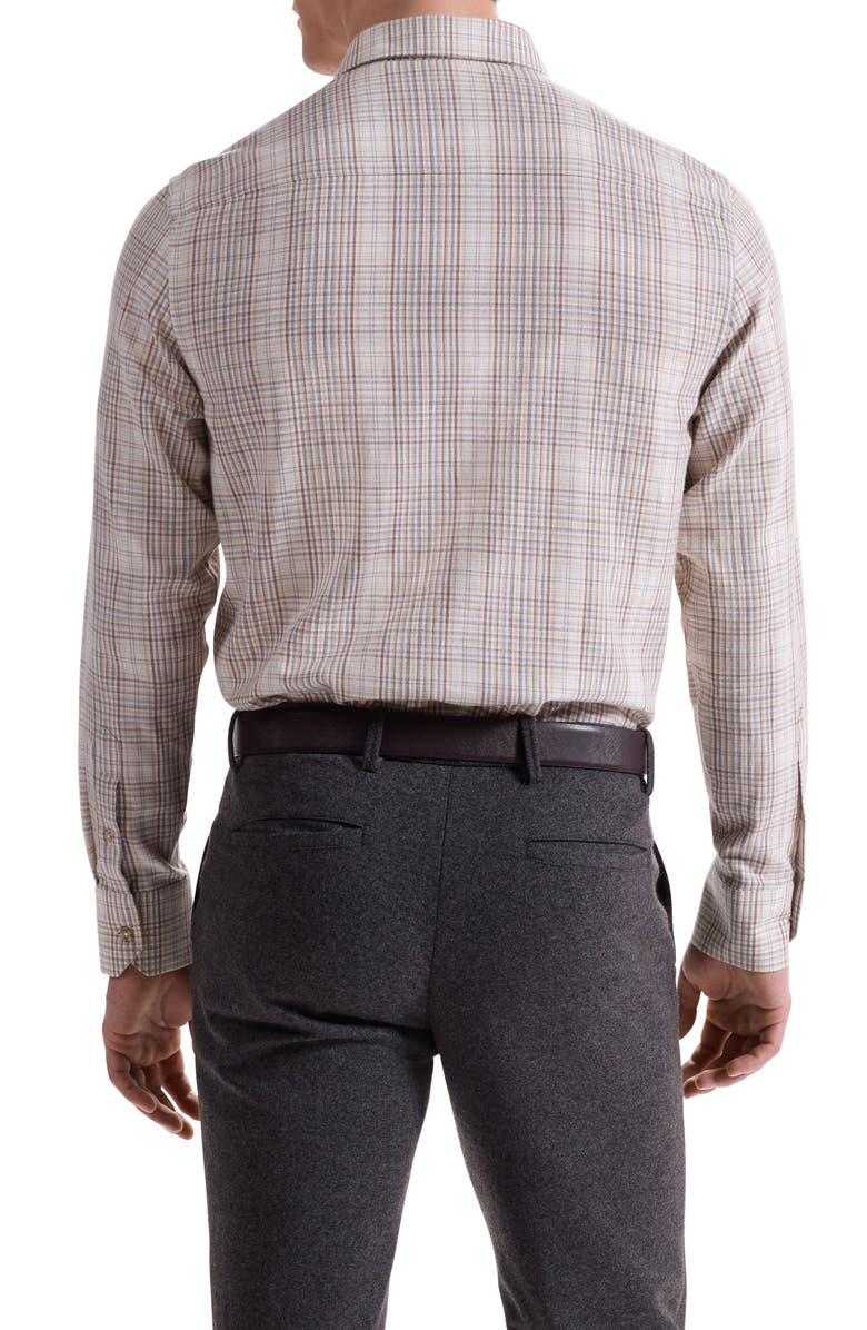 Bugatchi Karl Shaped Fit Plaid Cotton Button-Up Shirt, Alternate, color, Camel