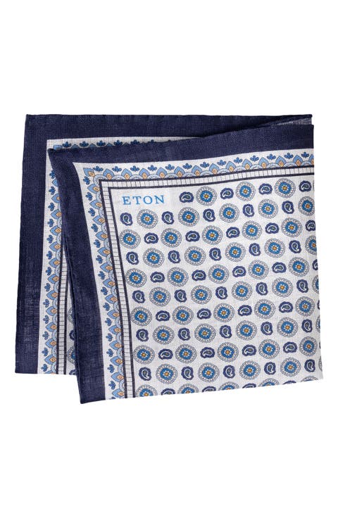 Geometric Print Linen Pocket Square