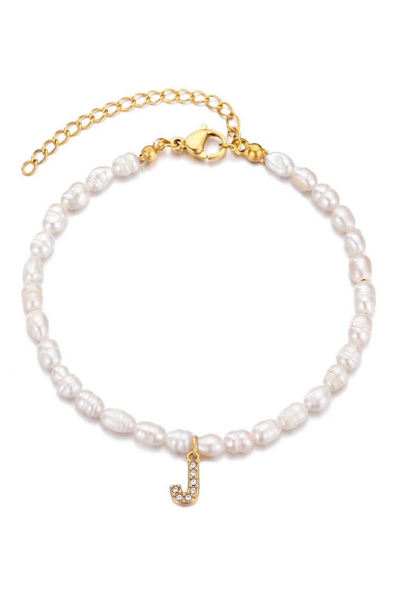 Freshwater Pearl Initial Charm Bracelet, Main, color, WHITE-J