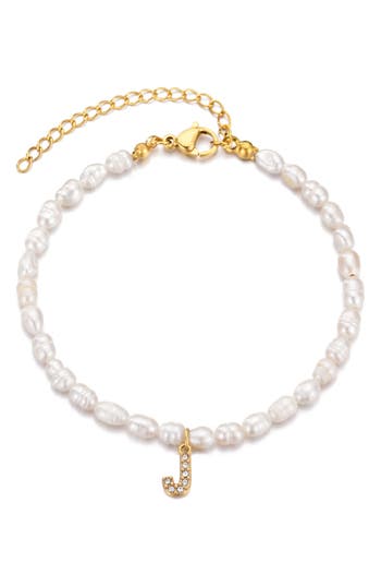 Adornia Gold Freshwater Cultivated Pearl Cubic Zirconia Letter Bracelet In White