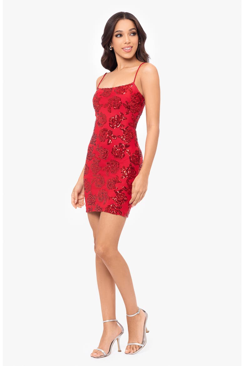 Floral Sequin Minidress, Alternate, color, RED