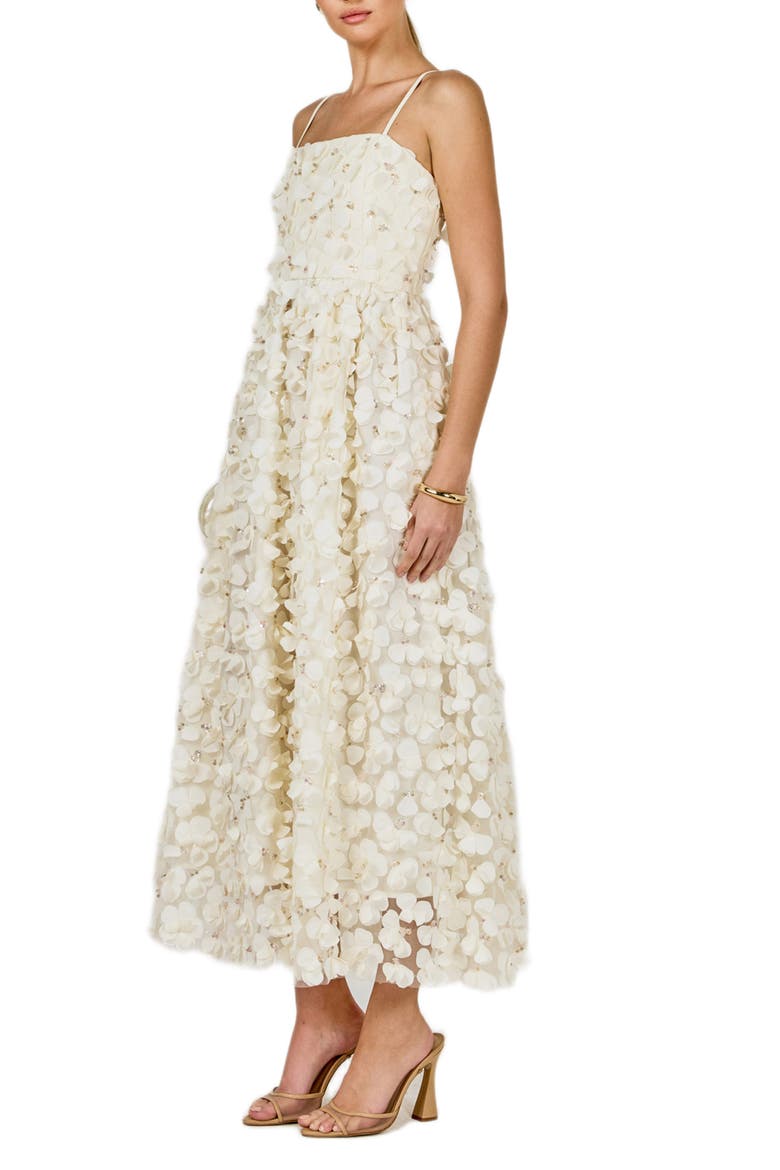 3-D Sequin Floral Maxi Dress, Alternate, color, OFF WHITE