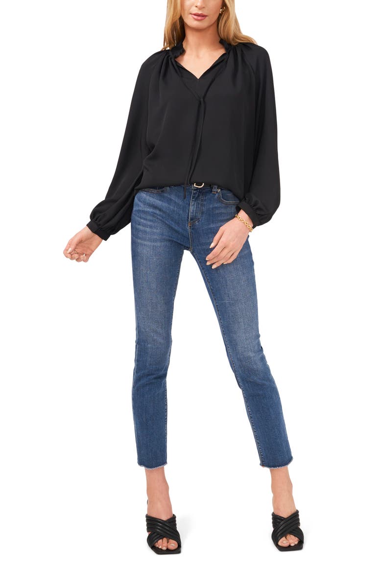Tie Neck Blouse, Alternate, color, RICH BLACK