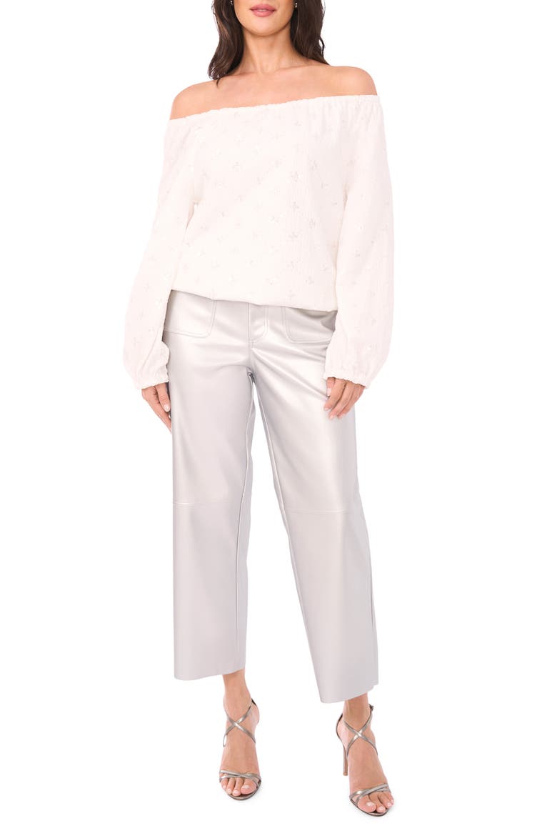 Sequin Off the Shoulder Long Sleeve Shirt, Alternate, color, NEW IVORY