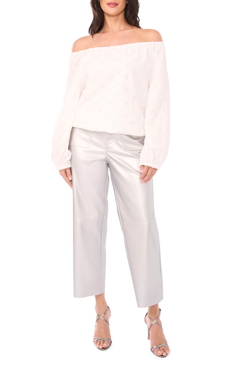 Vince Camuto Sequin Off the Shoulder Long Sleeve Shirt, Alternate, color, New Ivory