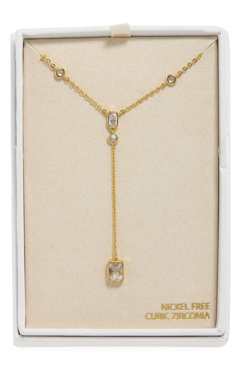 NORDSTROM RACK Bezel Set Cubic Zirconia Y-Necklace, Main, color, Clear- Gold