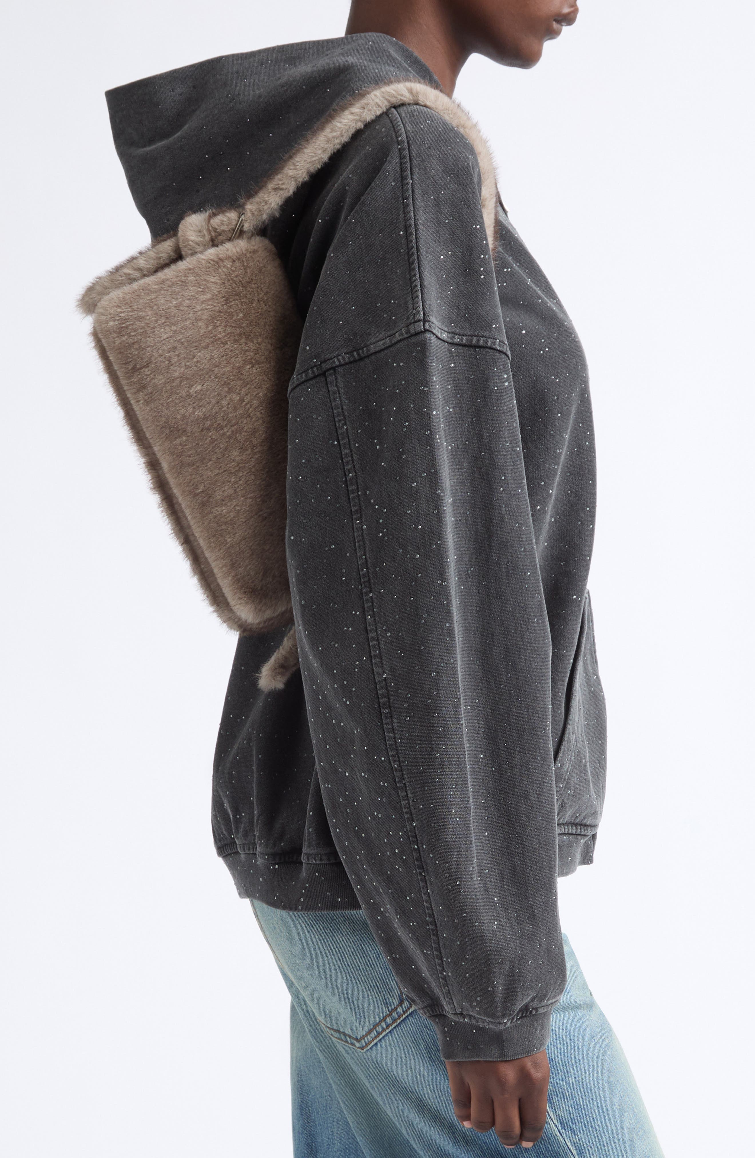 Ricco Slim Faux Fur Flap Bag, Alternate, color, GREY