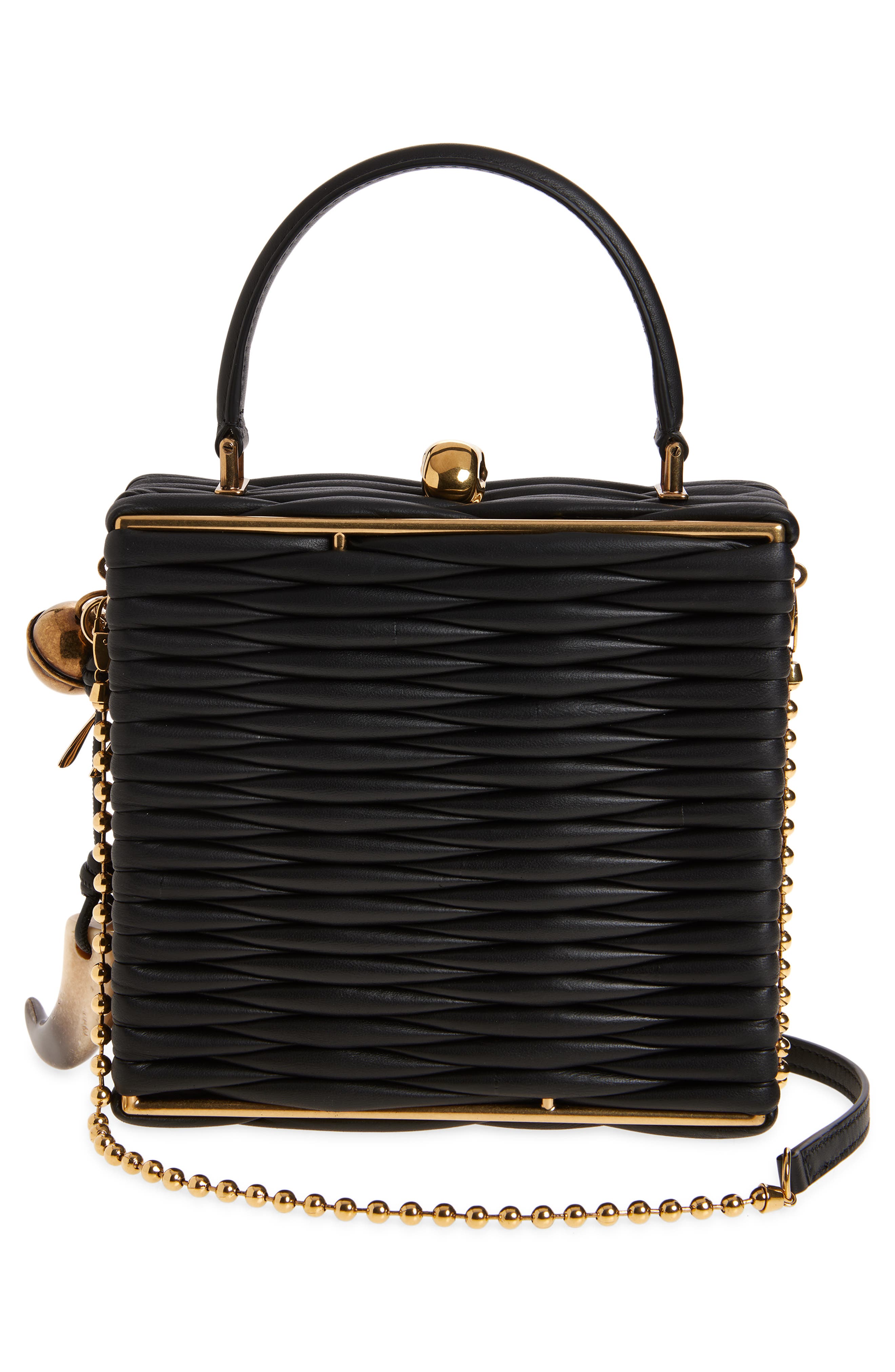 McQueen Skull Frame Leather Handbag, Alternate, color, 1000 Black/ Gold