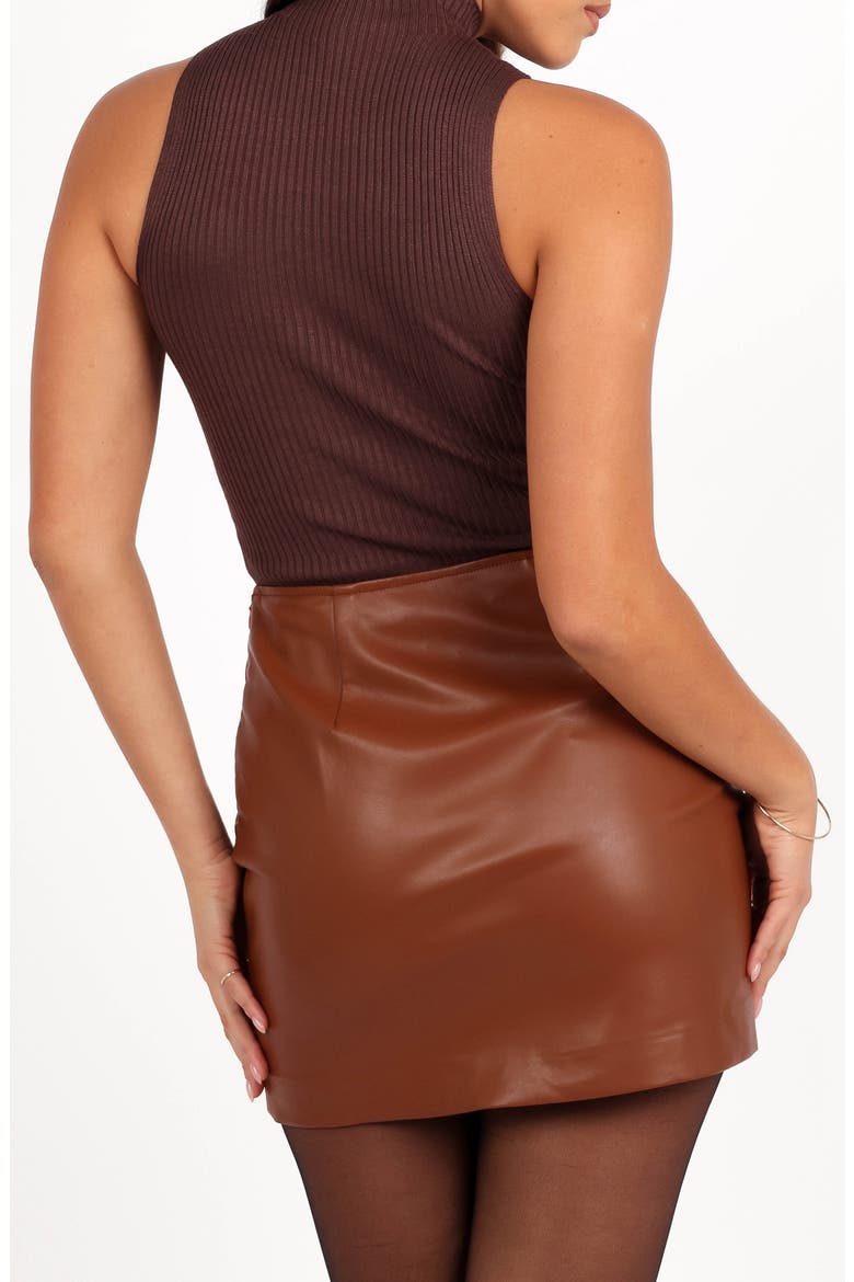 Rebecca Faux Leather Wrap Miniskirt, Alternate, color, CAMEL