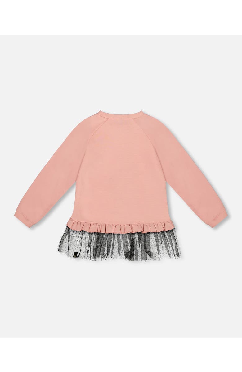 Deux par Deux Long Bi-Material Top with Mesh Ruffle Hem and Leopard, Alternate, color, Dusty Pink