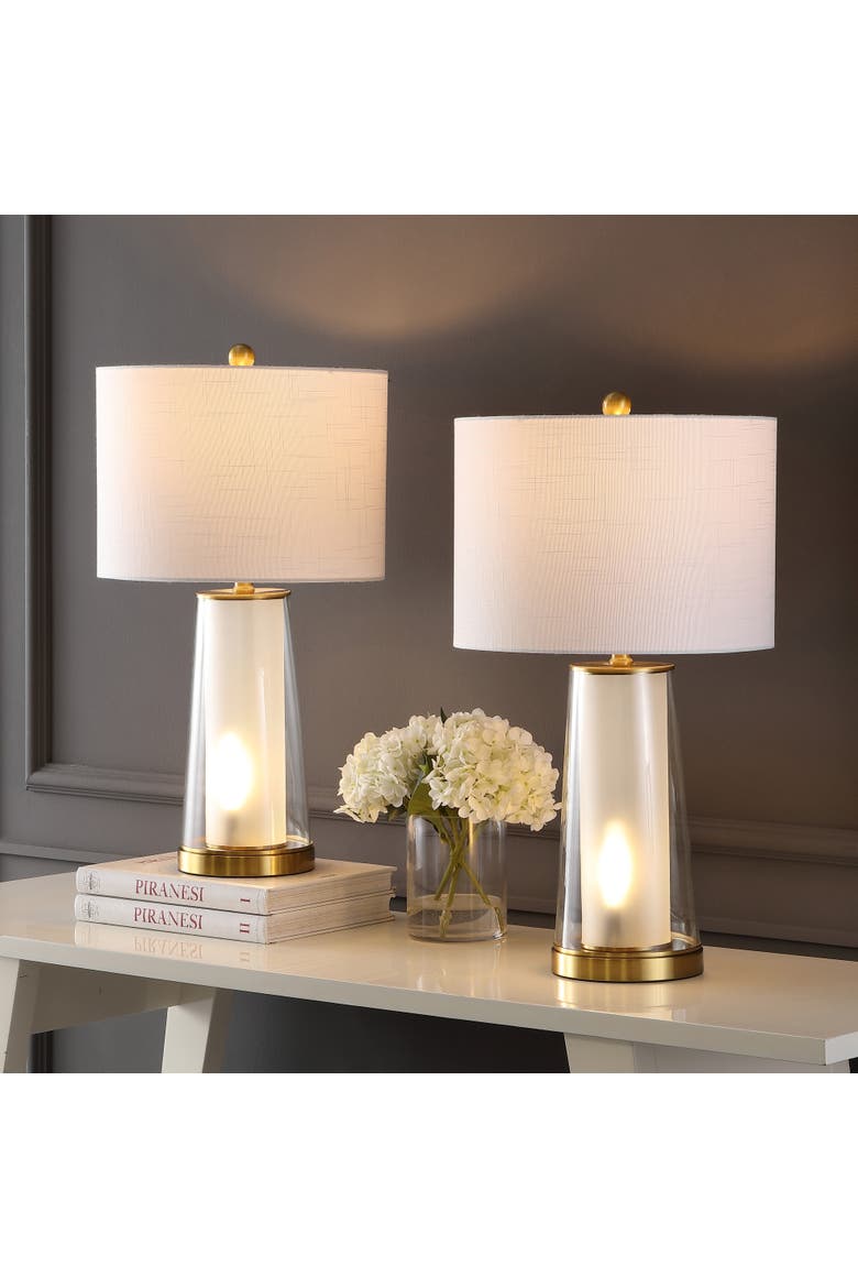 Tryon 26" Modern Minimalist Glass/Iron Nightlight LED Table Lamp, Alternate, color, Clear/Brass Gold