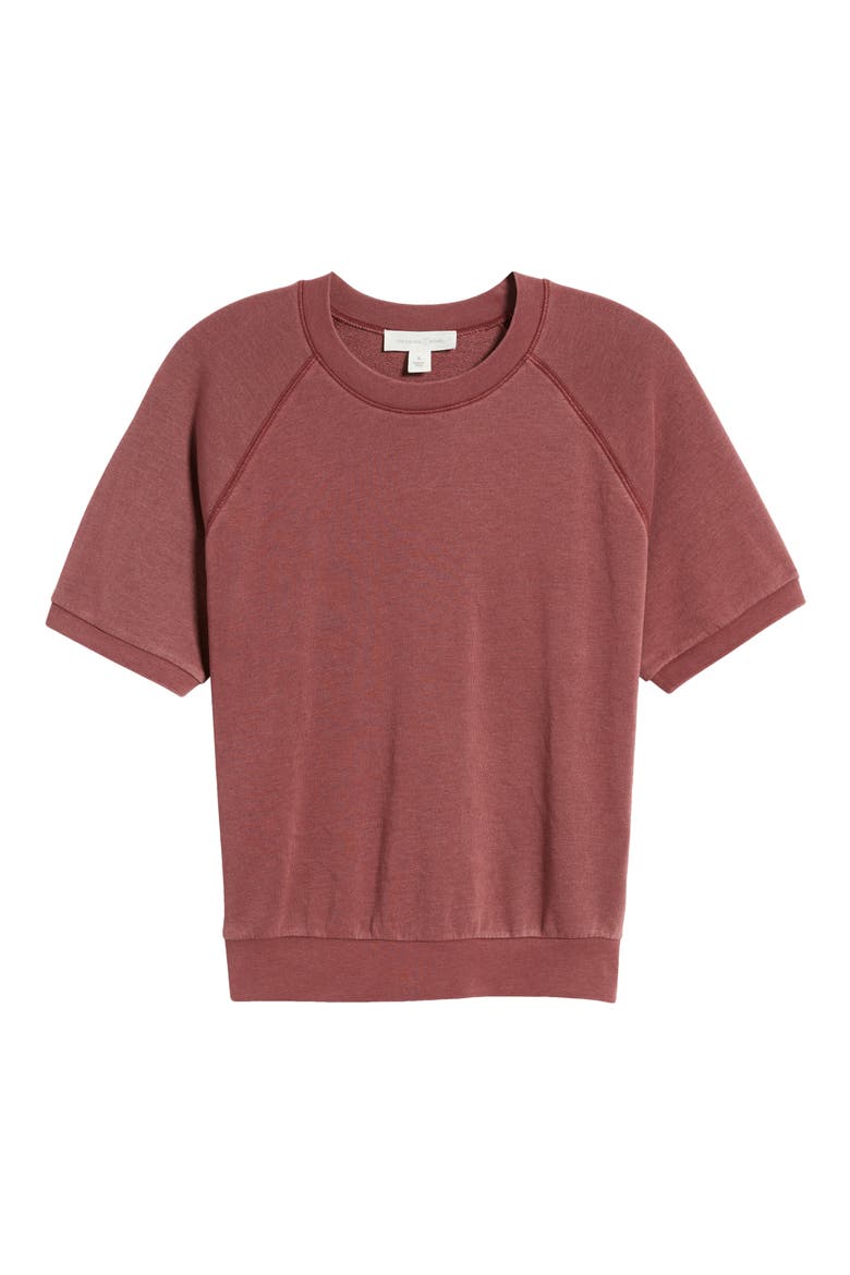 Short Sleeve Cotton Blend Sweatshirt, Alternate, color, BURGUNDY TANNIN