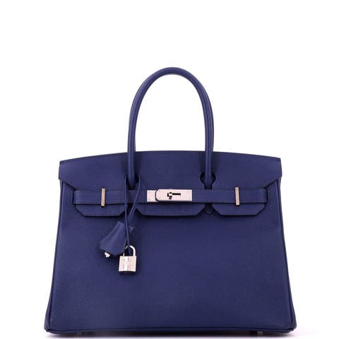 Birkin Handbag Blue Epsom with Palladium Hardware 30