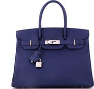 Pre-Owned Hermes Birkin Handbag Blue Epsom with Palladium Hardware 30