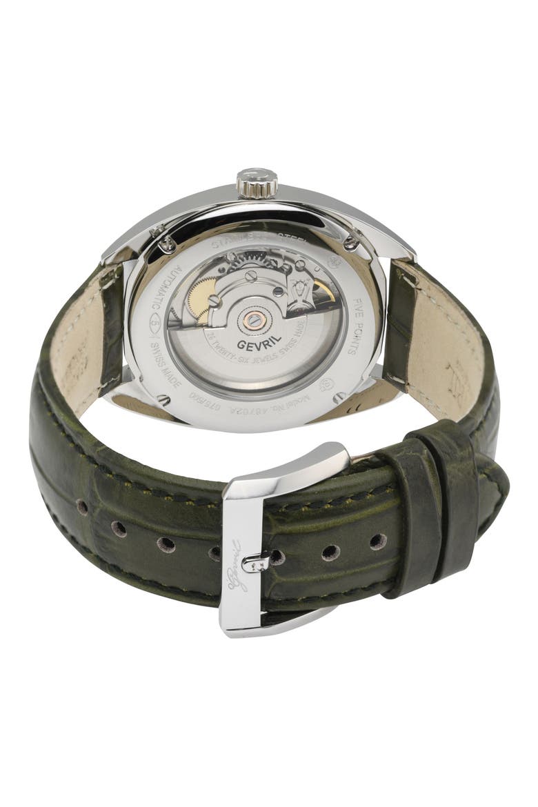 Five Points Swiss Automatic Croc Embossed Leather Strap Watch, 40mm, Alternate, color, GREEN