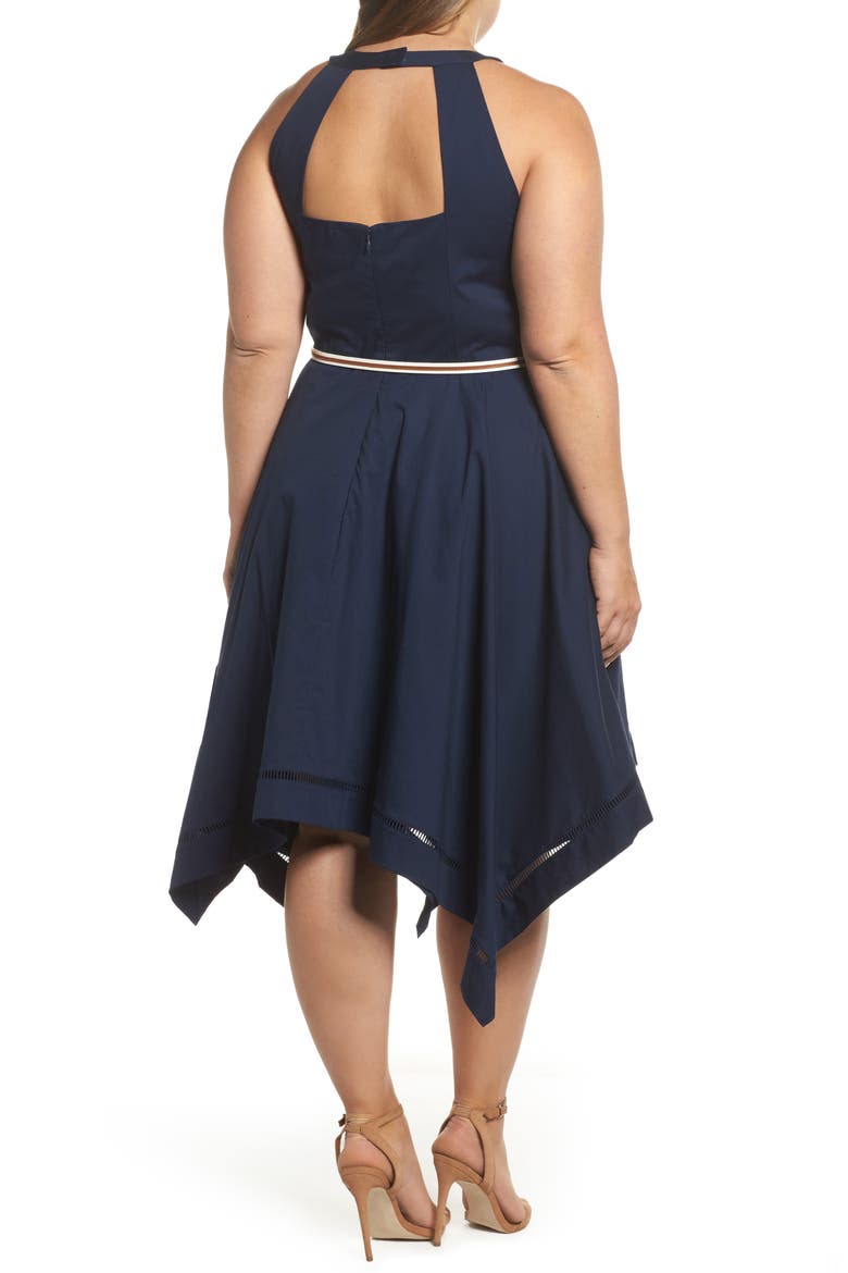 Handkerchief Hem Fit & Flare Dress, Alternate, color, NAVY