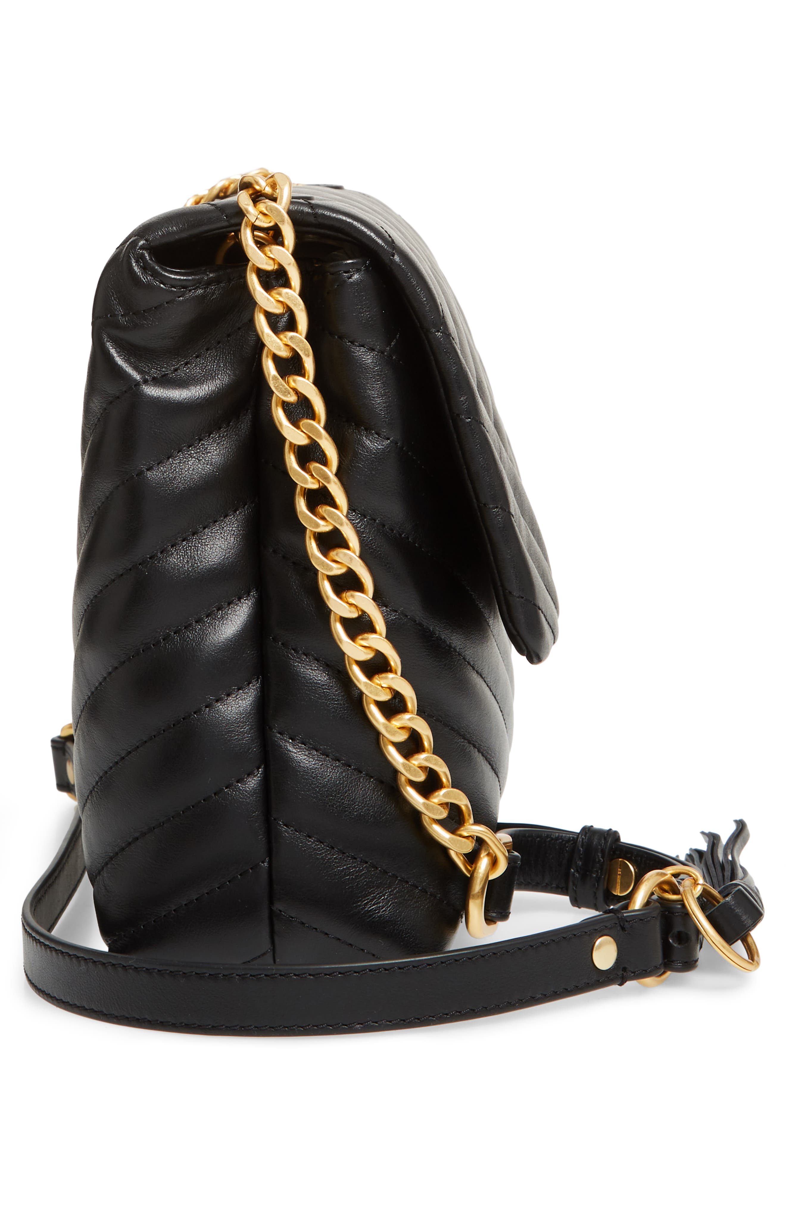 Kira Chevron Quilted Leather Shoulder Bag, Alternate, color, BLACK