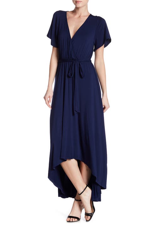Flutter Sleeve High/Low Wrap Dress