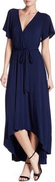 WEST K Flutter Sleeve High/Low Wrap Dress