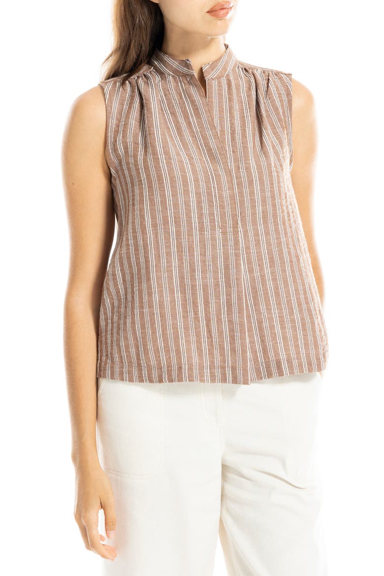 Striped Sleeveless Stand Collar Top, Alternate, color, MOCHA STRIPE