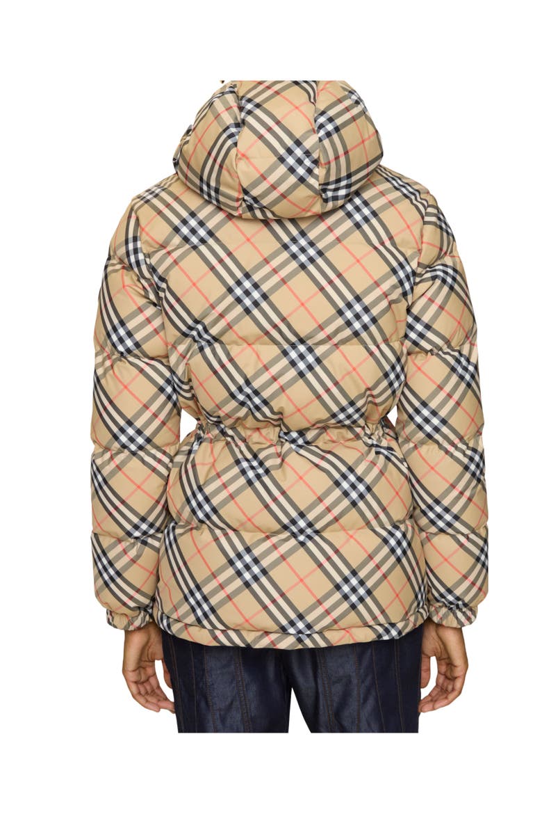 Check Nylon Hooded Puffer Jacket, Alternate, color, Sand beige