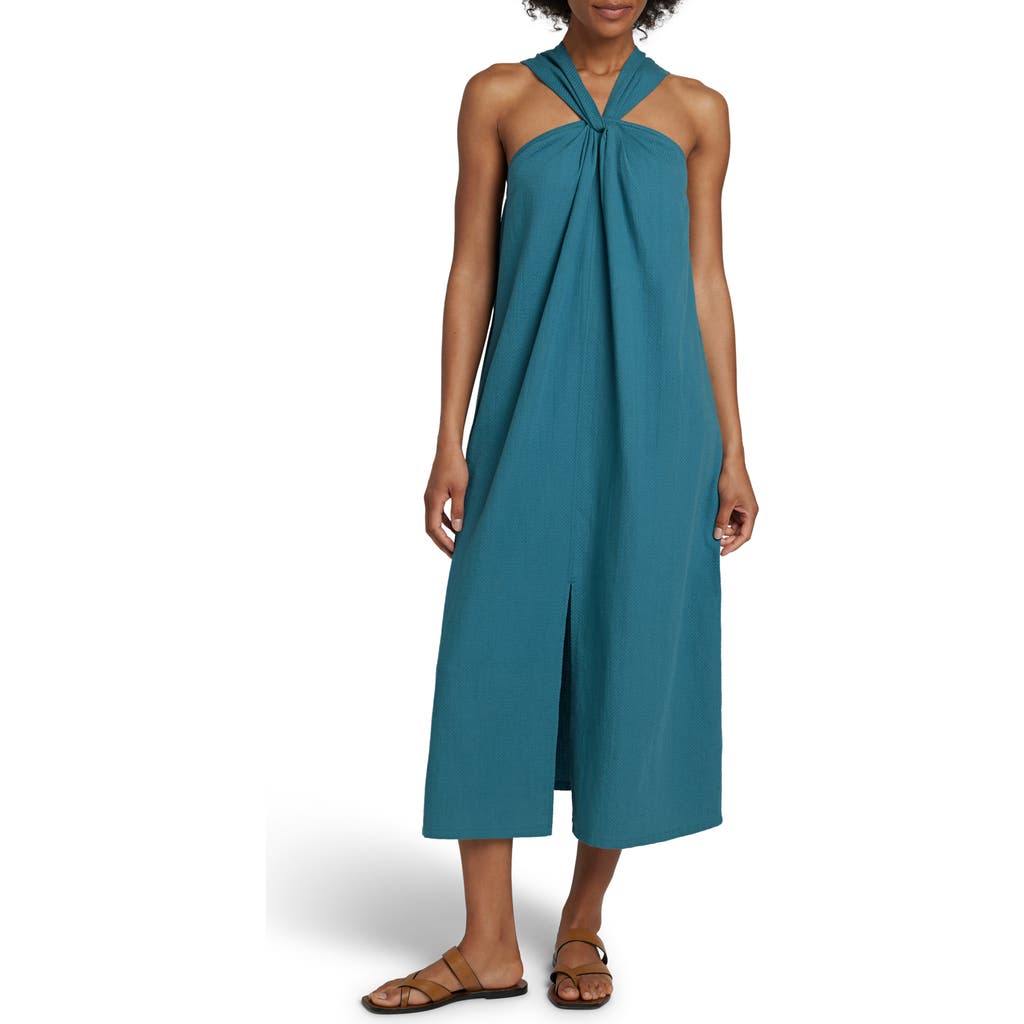 Faherty Bay Twist Seersucker Halter Dress In Colonial Blue