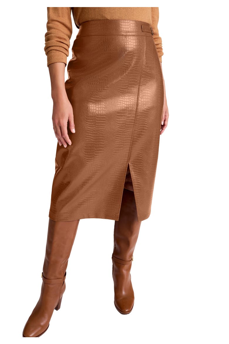 Faux Leather Croc Wrap Skirt, Main, color, COGNAC