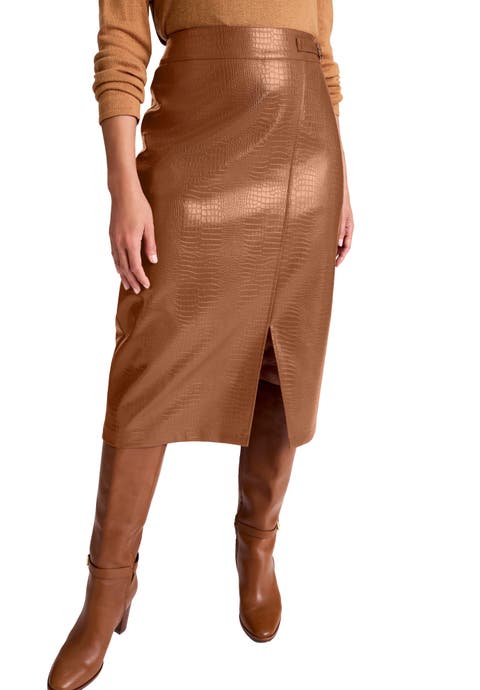 Faux Leather Croc Wrap Skirt (Plus)