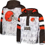 STARTER Men's Starter White/Brown Cleveland Browns Thursday Night Gridiron Raglan Half-Zip Hooded Jacket