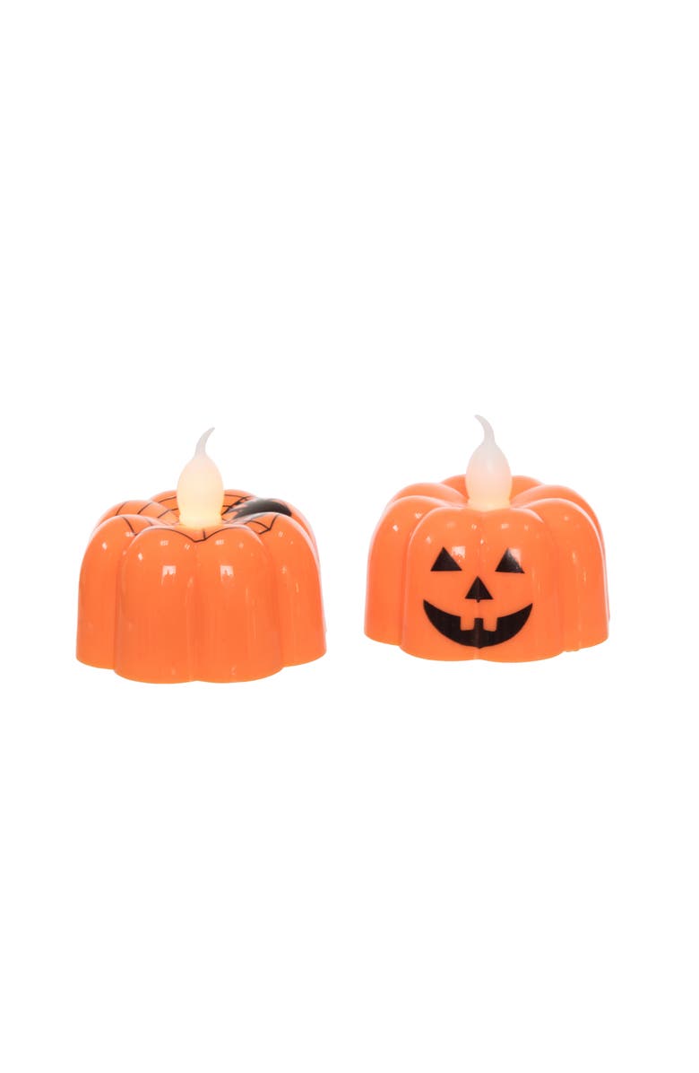 Transpac LED Pumpkin Tea Light Set of 2 Flameless Candles Halloween, Alternate, color, Orange