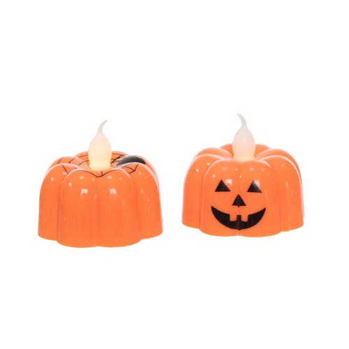 Transpac Led Pumpkin Tea Light Set Of 2 Flameless Candles Halloween In Orange