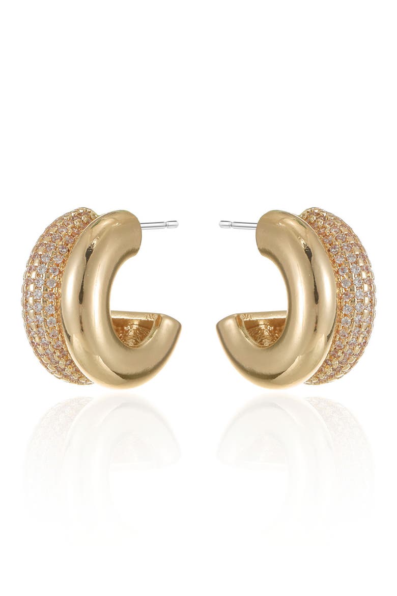 Pavé Crystal Double Hoop Earrings, Alternate, color, GOLD