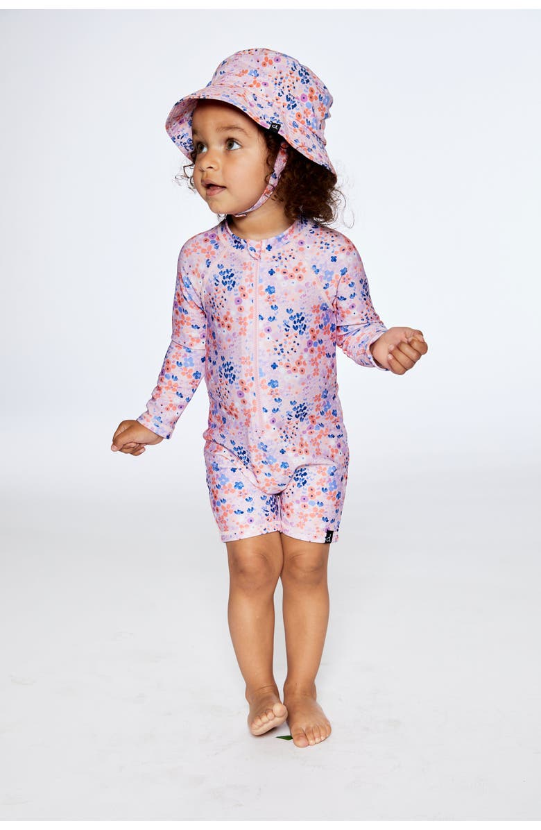 Deux par Deux Baby Girl's Beach Hat Lavender Printed Fields Flowers, Alternate, color,