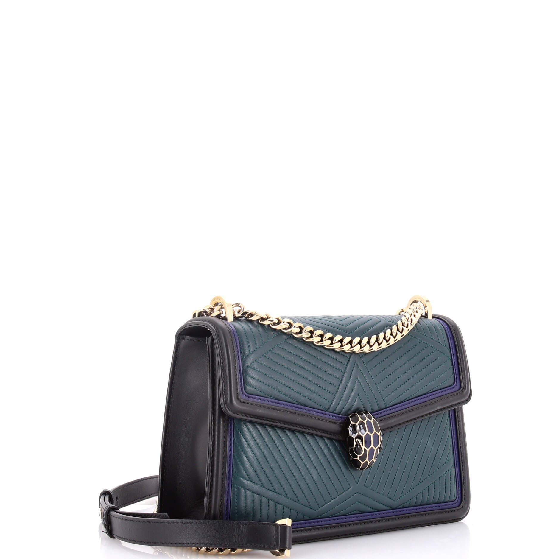 Serpenti Forever Shoulder Bag Quilted Leather Small, Alternate, color, Green