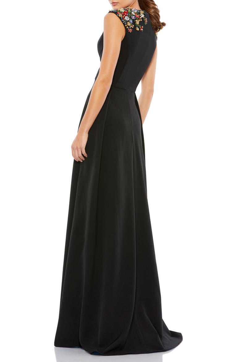 Beaded Cap Sleeve V Neck A Line Gown, Alternate, color, BLACK
