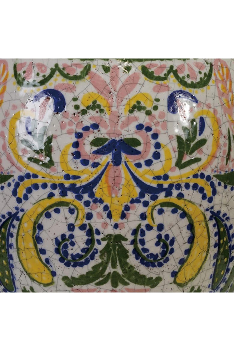 Large Terra-cotta Planter with Floral Pattern, Crackle Glaze, Multicolor, Alternate, color, Grey
