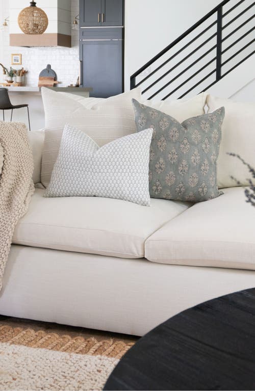 Linen & James Silas Muted Blue Floral Handblock Pillow Cover In Dusty Blue