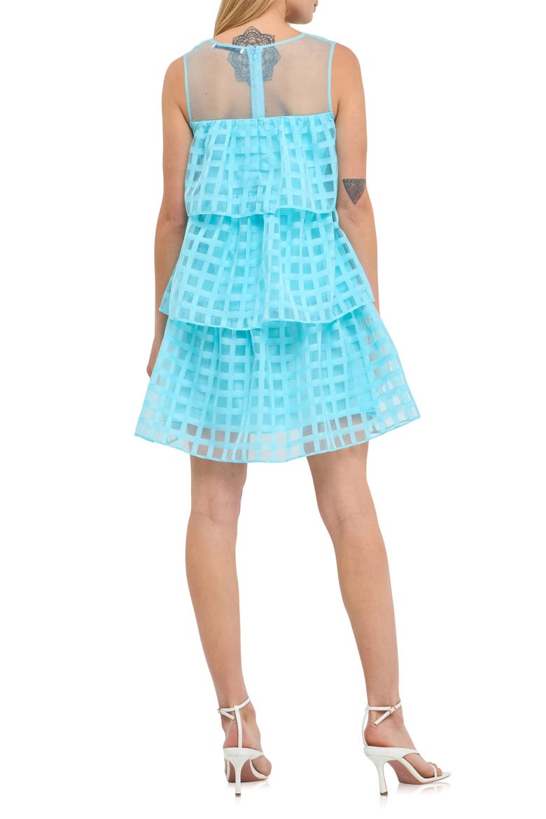 Grid Pattern Tiered Organza Minidress, Alternate, color, AQUA