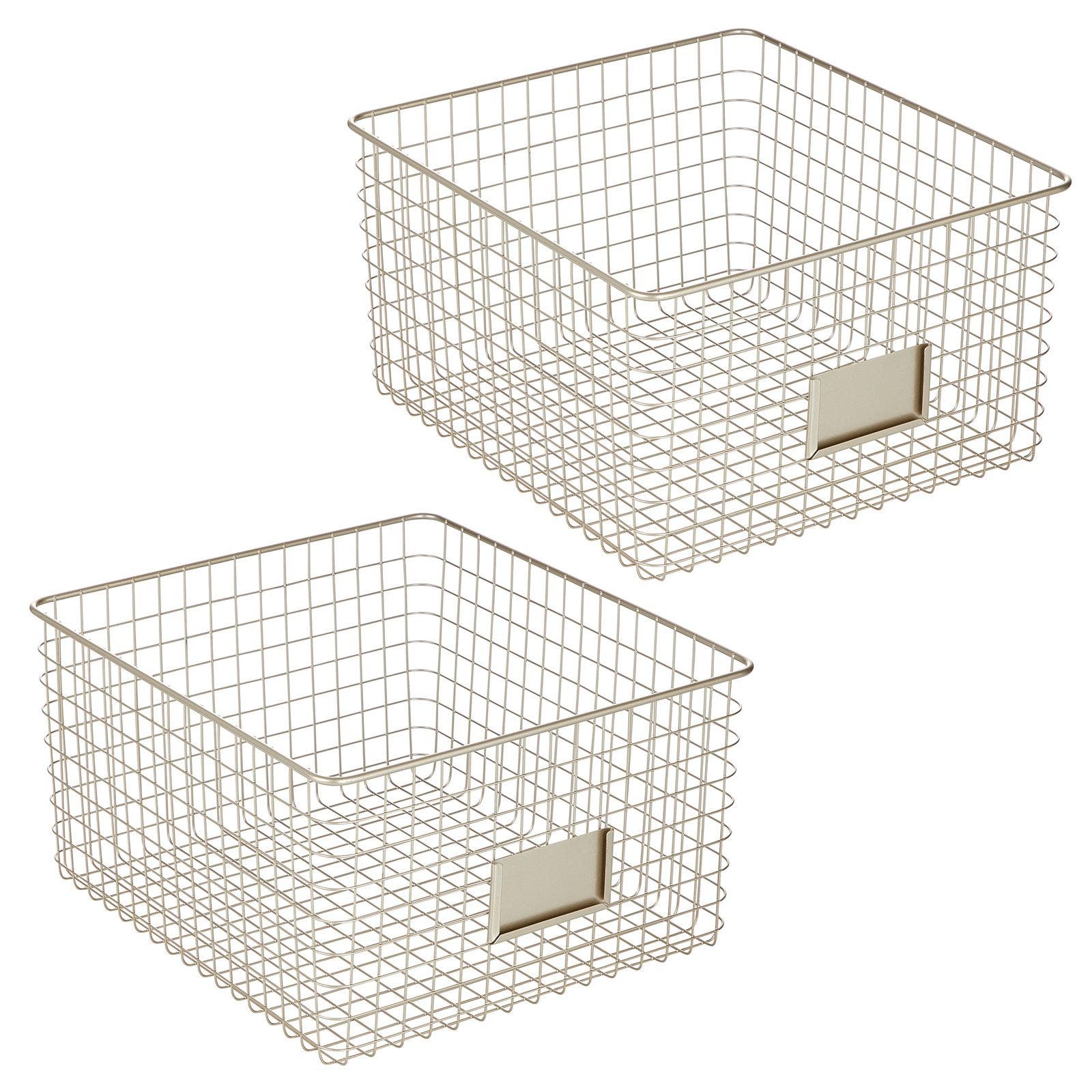 mDesign Bedroom Closet Storage Organizer Basket with Label Slot, 2 Pack in Satin 