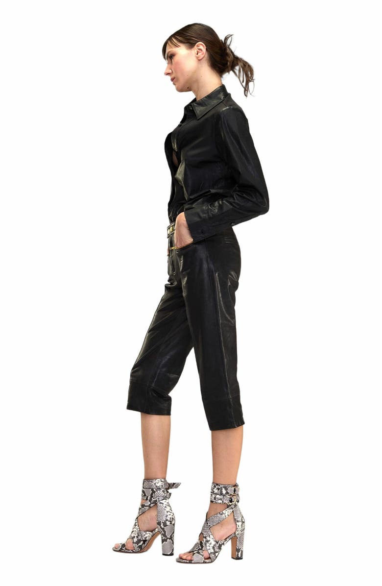 Cynthia Rowley LEATHER CAPRIS, Alternate, color, Black