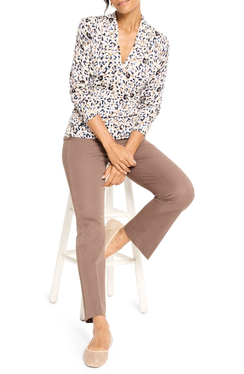 NIC+ZOE Cheetah Spot V-Neck Cotton Blend Sweater, Alternate, color, Neutral Multi