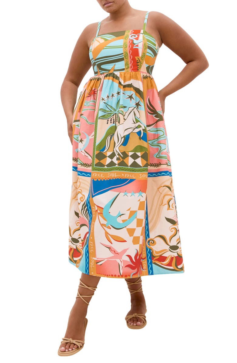 City Chic Wild Soul Cotton Maxi Sundress, Main, color, Wild Soul