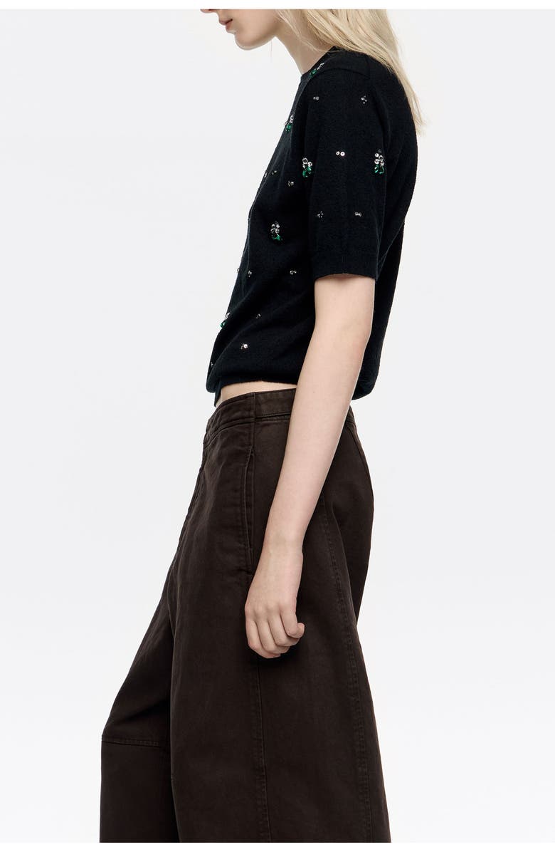 Bimba y Lola Short Sleeve Rhinestone Sweater, Alternate, color, Black