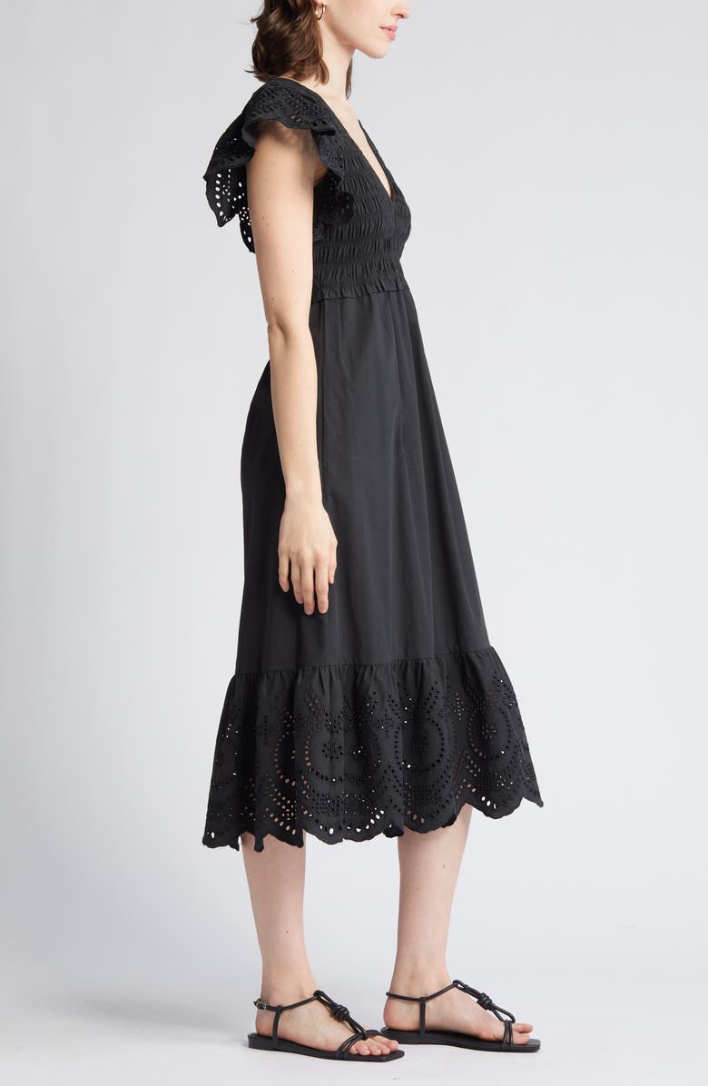 Rails Clementine Eyelet Smocked Cotton Blend Midi Dress, Alternate, color,