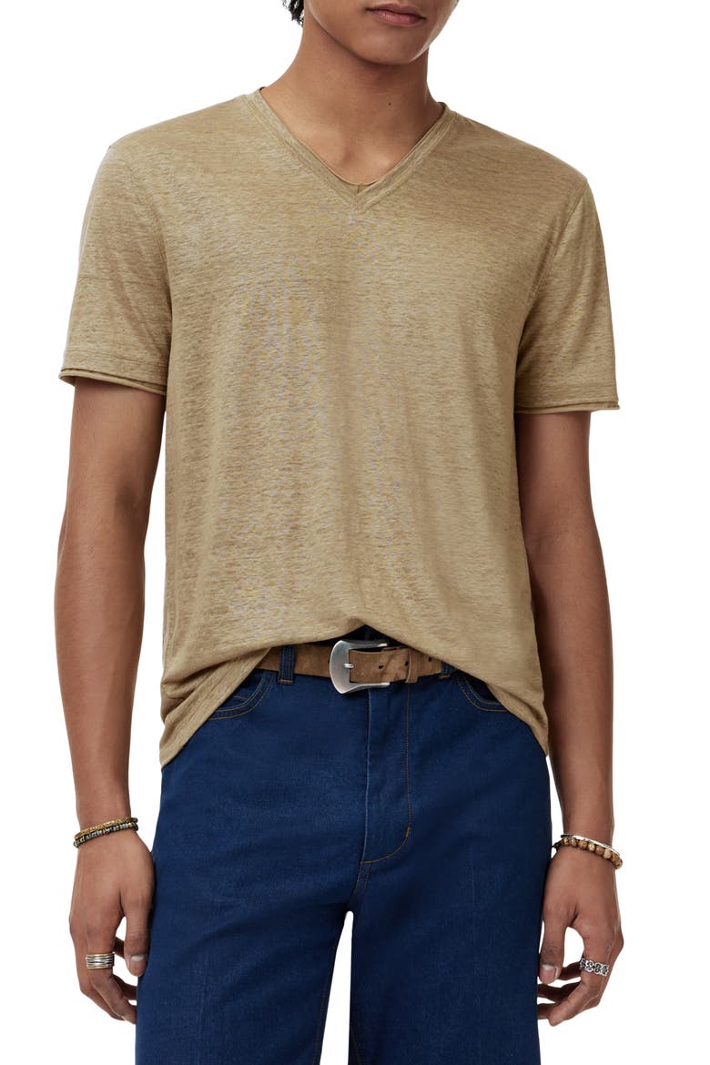 Wooster Slim Fit V-Neck Burnout Linen T-Shirt, Main, color, TWIG