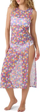 Roxy California Dreamin Ruched Keyhole Sheer Cover-Up Sundress