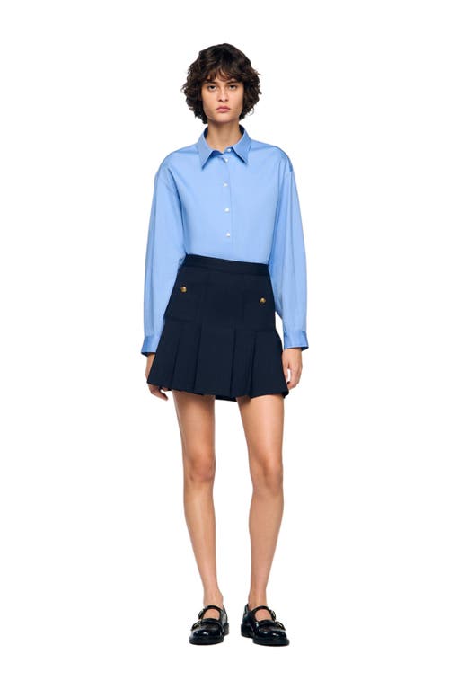 Sandro Womens Striped Flared Stretch-wool Mini Skirt Navy Blue In Blue