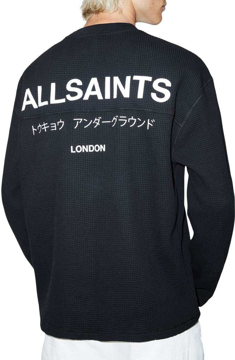 AllSaints Crypt Waffle Knit Long Sleeve Cotton Graphic T-Shirt, Alternate, color,