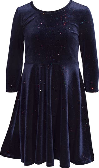 Kids' Glitter Long Sleeve Stretch Velvet Party Dress