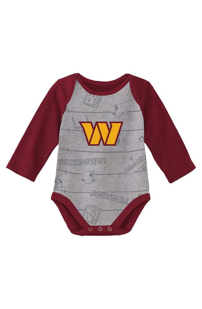Outerstuff Newborn & Infant Burgundy/Heathered Gray Washington Commanders Born To Win Two-Pack Long Sleeve Bodysuit Set, Alternate, color, Burgundy